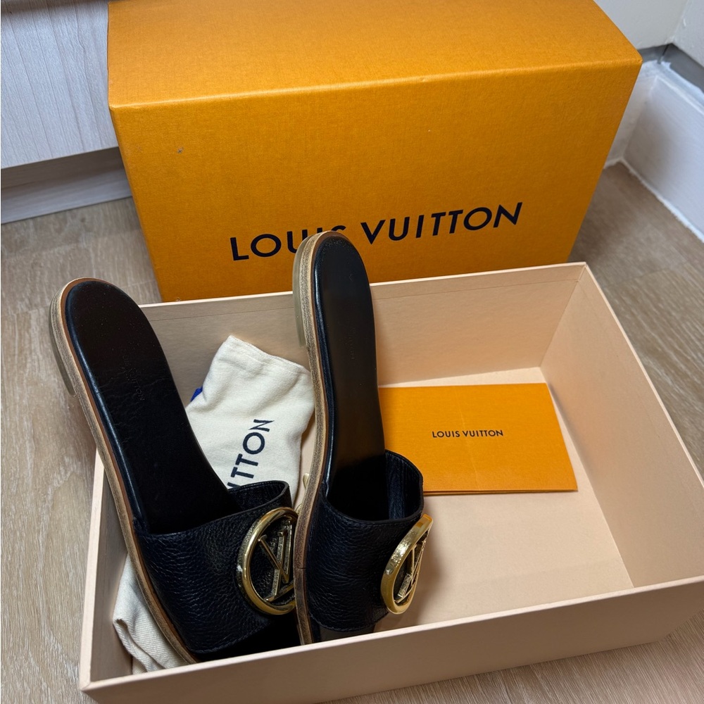 Louis Vuitton Black and Gold Slide Sandals - Picture 2 of 5